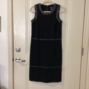 Doncaster Black Stretch Knit Dress with Real Leather Accents Trim SZ 2 L/N $300